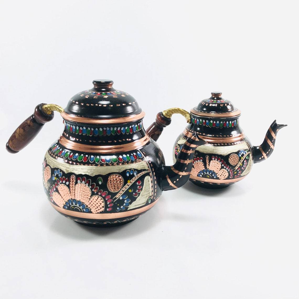 Copper Turkish TeaPot Tea Kettle Pots Set for Stove Top  Stovetop Decorative Infuser Vintage Antique Floral Farmhouse Glasses Tray  Cups Serving Party Moroccan Decor Style Unique Kitchen Women: Teapots