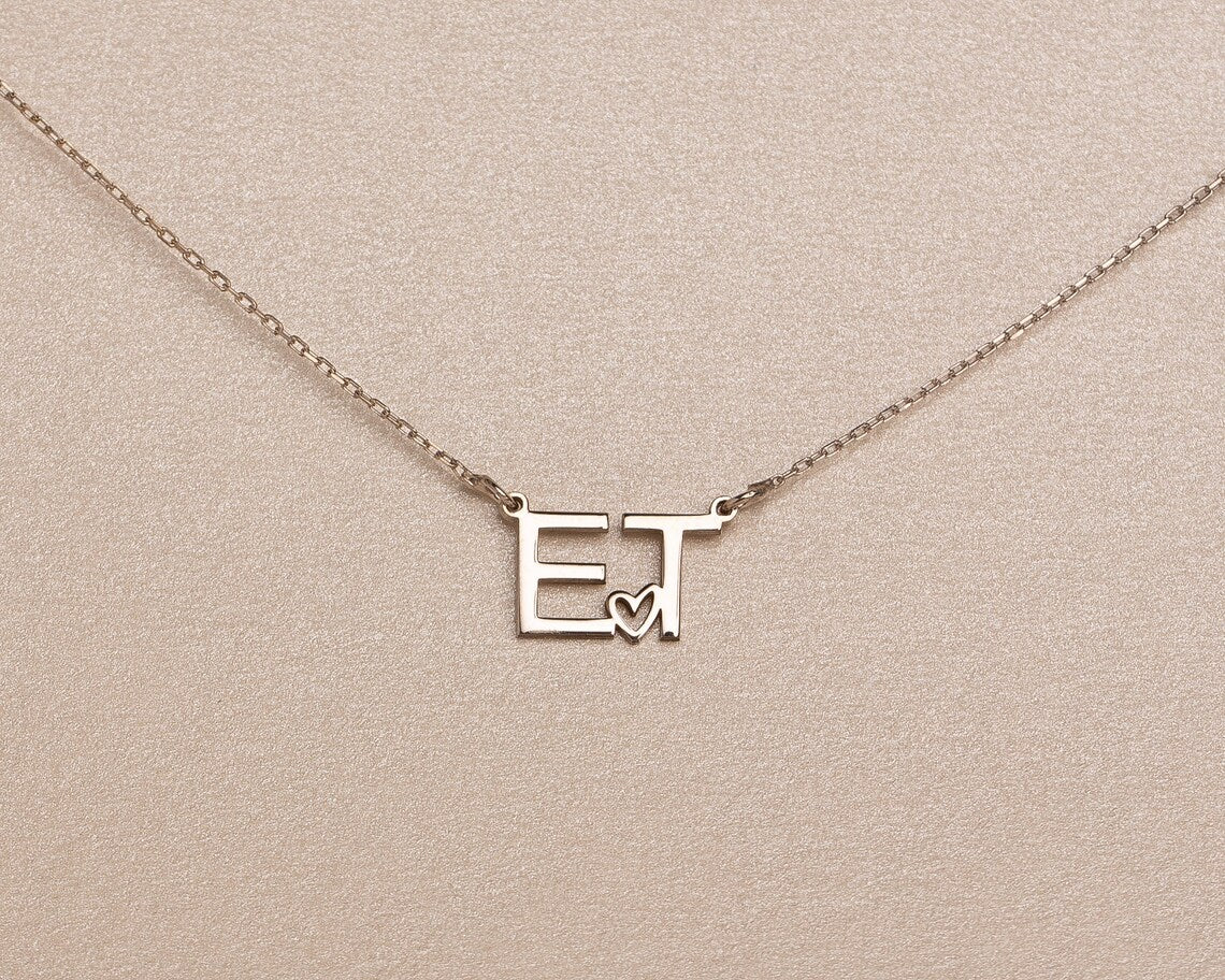 Personalized Initial Necklace with a Heart, Dainty silver necklace, Letter necklace, Monogram Necklace