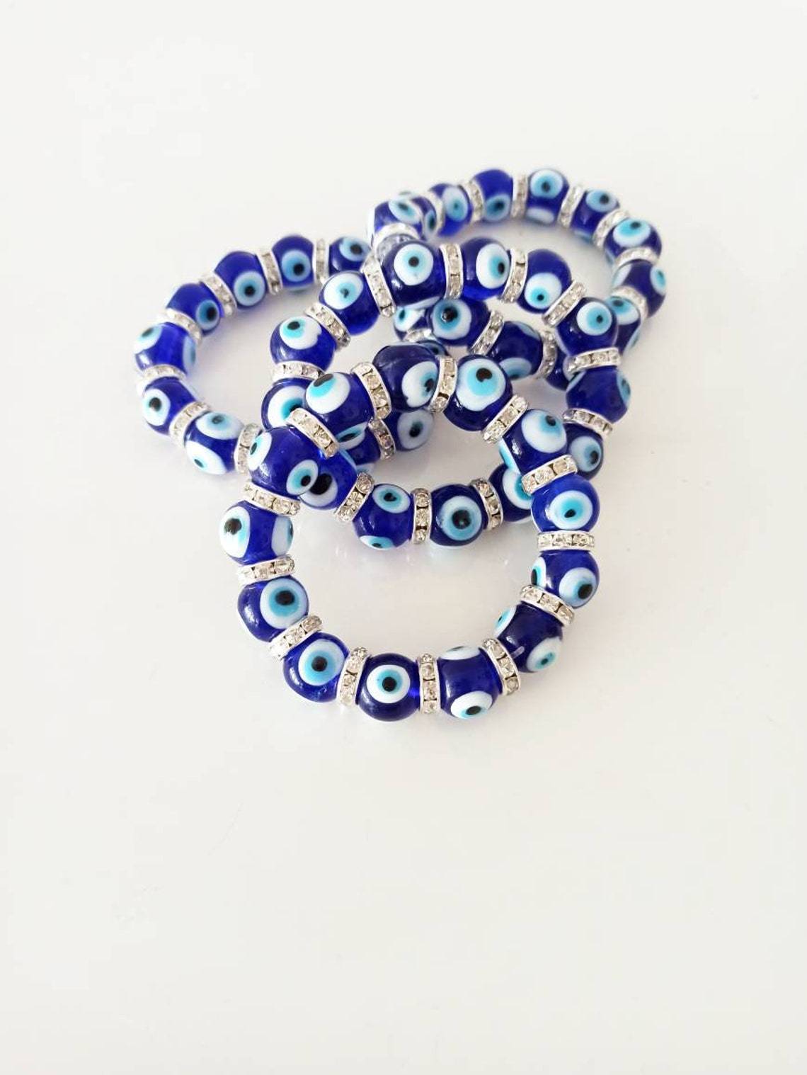 Blue Beads Evil Eye Bead Palm Charm Bracelet Elastic Couple Luck