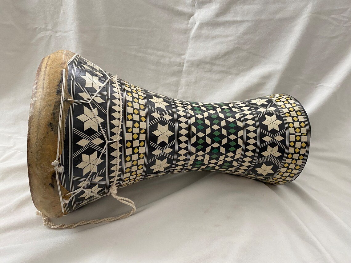 Egyptian Wooden Tabla Drum Doumbek Goat Skin Inlaid Handmade