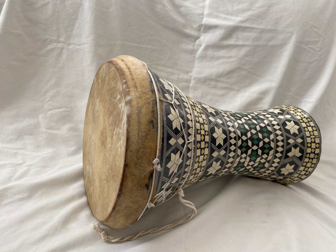 Egyptian Wooden Tabla Drum Doumbek Goat Skin Inlaid Handmade