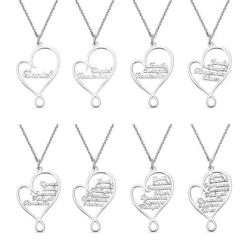 Custom Sterling Silver English / Arabic Family Tree Name Necklace In Heart