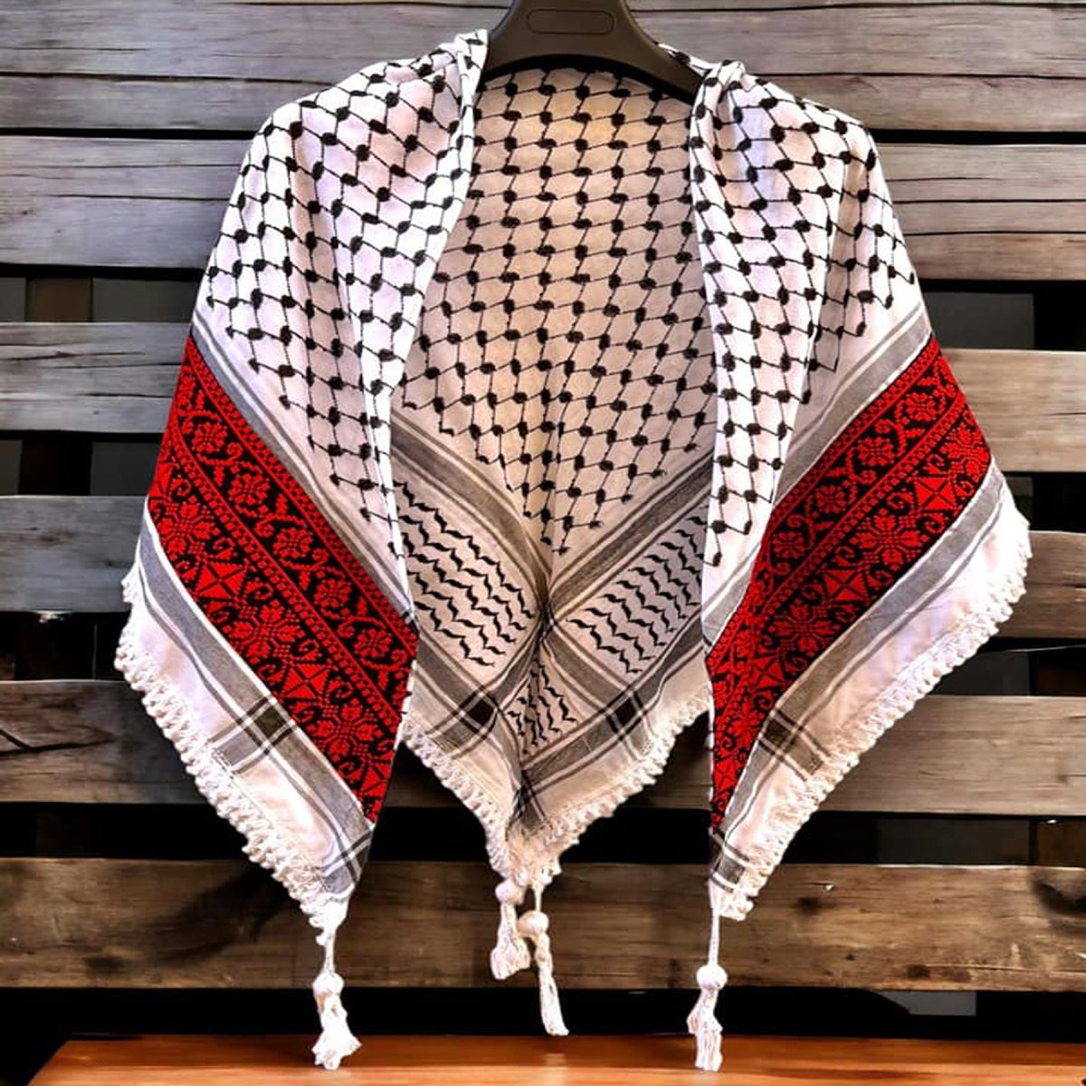 Palestinian Keffiyeh Tatreez Embroidered White Black Rassme palestinian-keffiyeh-tatreez-embroidered-white-black-rassme