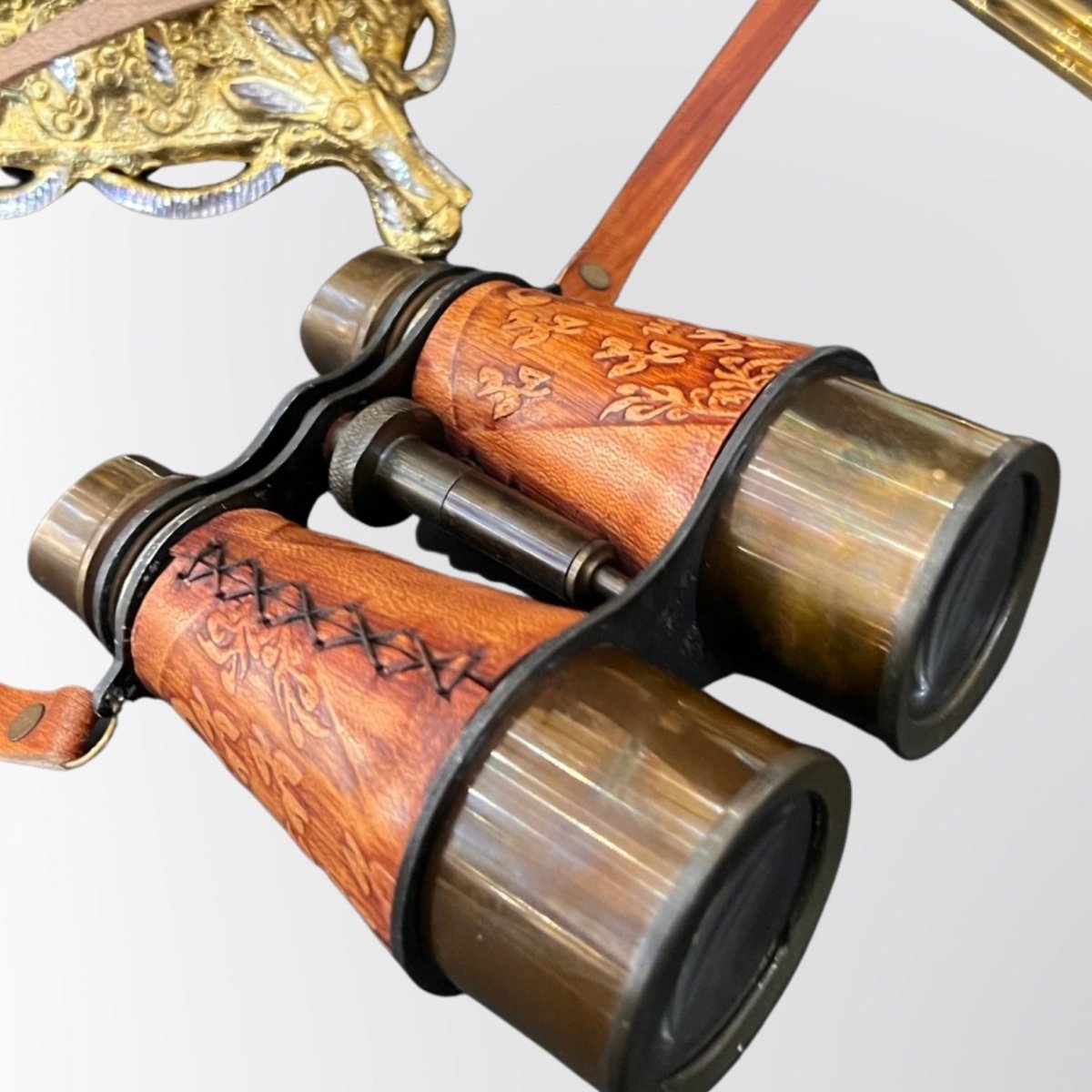 Leather And Brass Telescope Pocket Folding Binocular