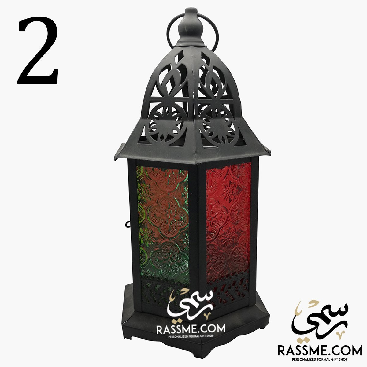 LED Flameless Traditional Wide Door Arabian Glass Lantern Desk