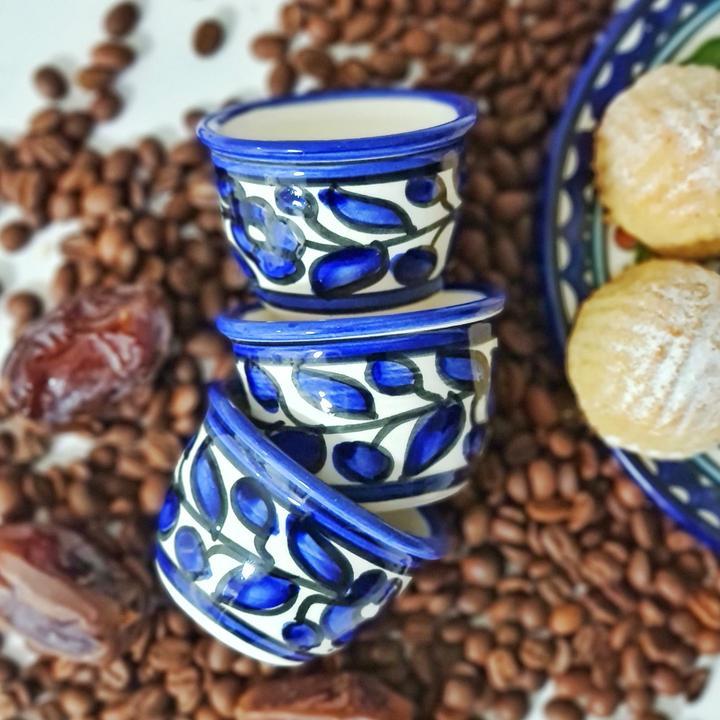 Palestinian Floral Ceramic Pot Dallah With 6 Cups Coffee Set