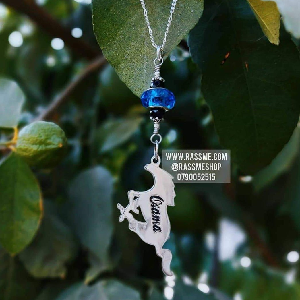 Custom Silver Name Keychain with Blue Bead