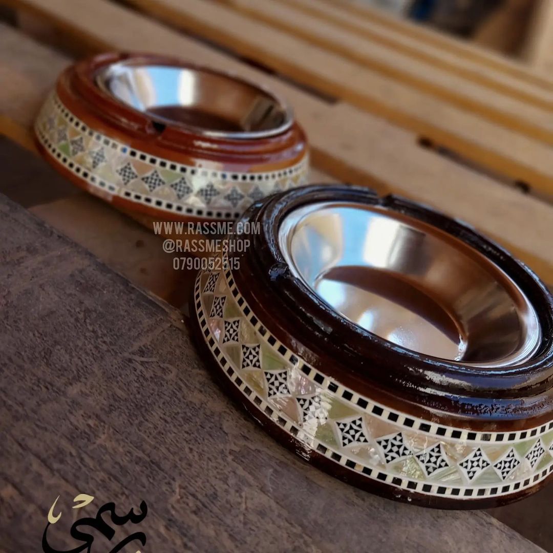Handcrafted Large Wooden Elegant Ashtray Mother Of Pearl Aluminum