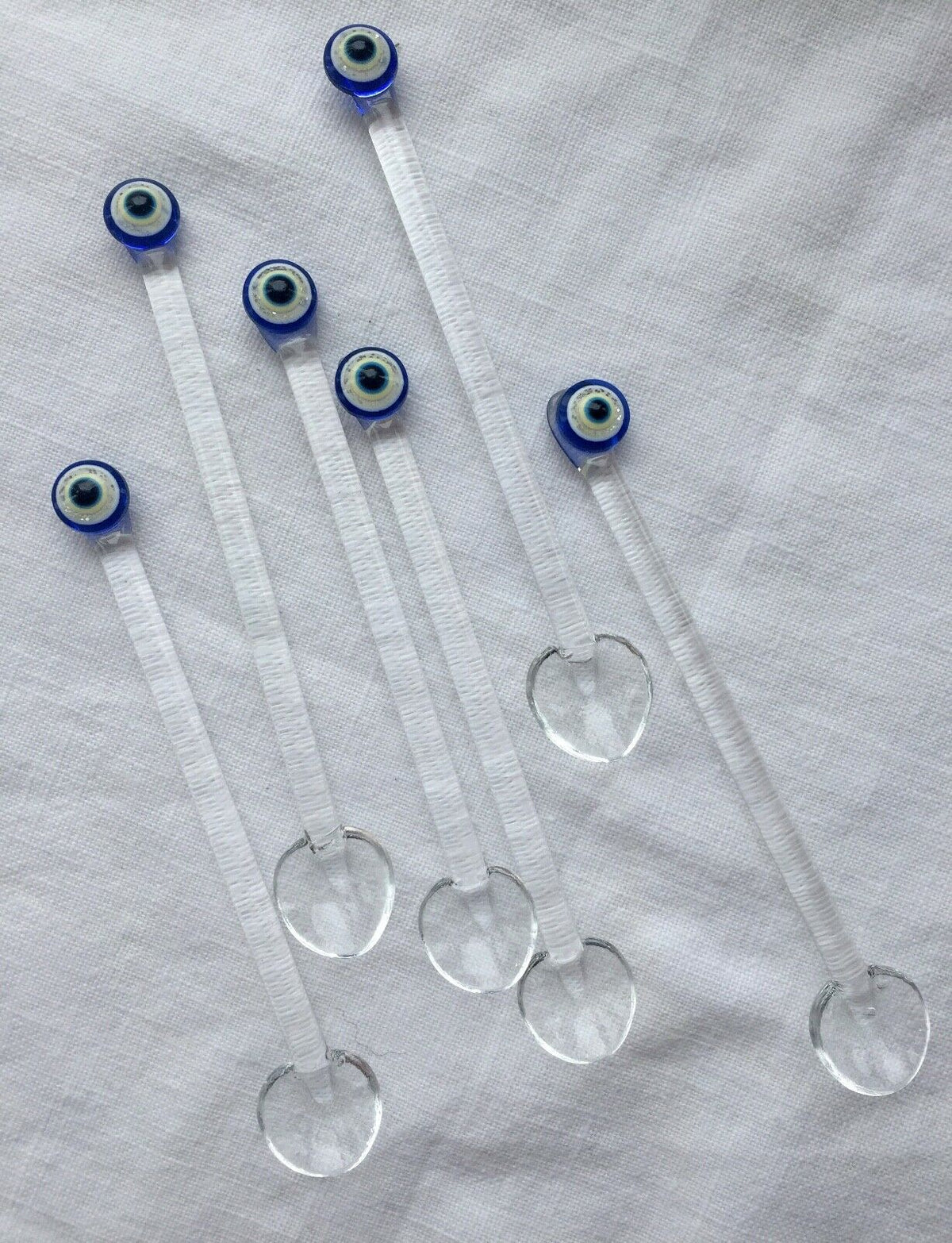 Glass Teaspoons with Evil Eye, Set of 6, Perfect for Coffee-Tea Serving
