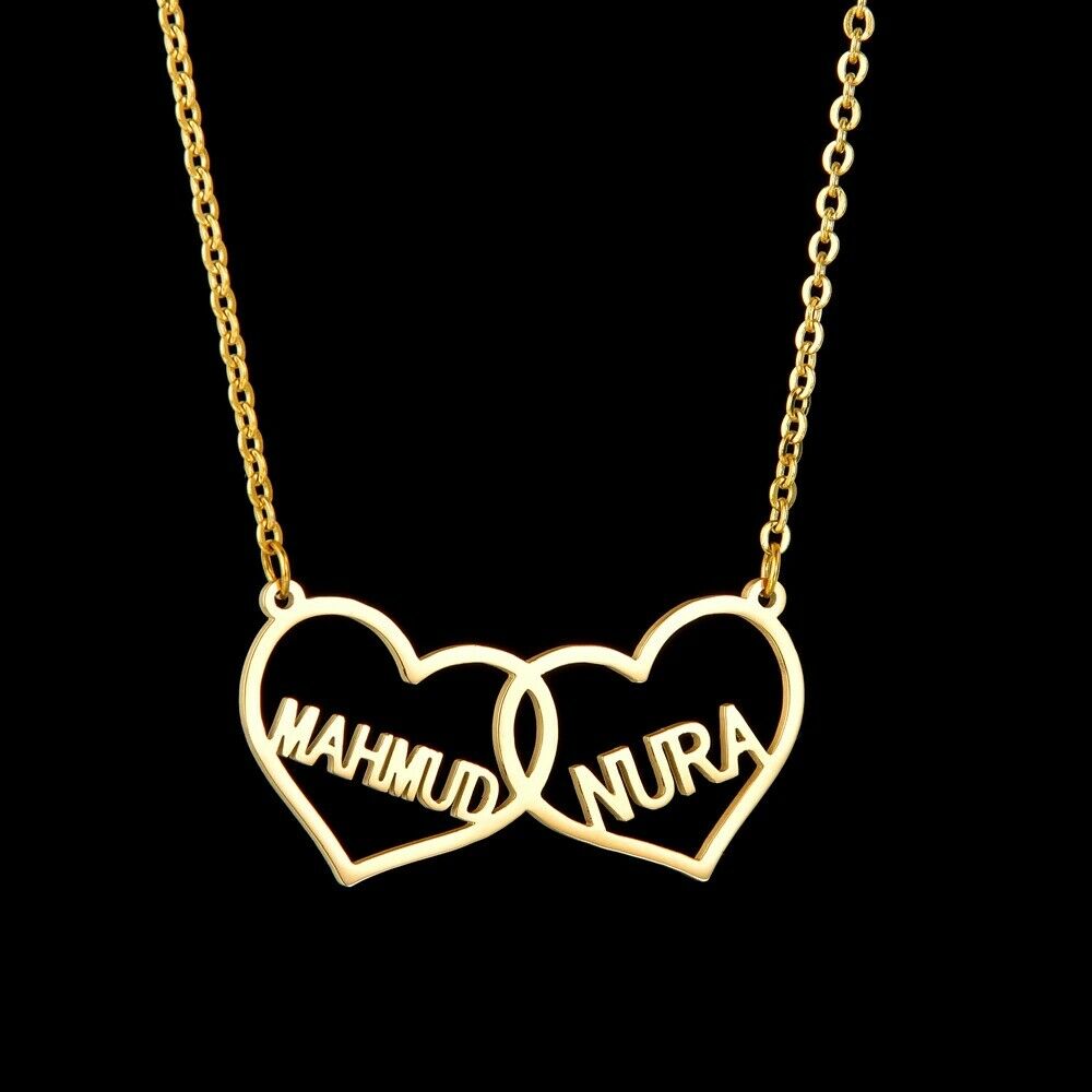 Custom Sterling Silver English / Arabic Two Hearts Necklace
