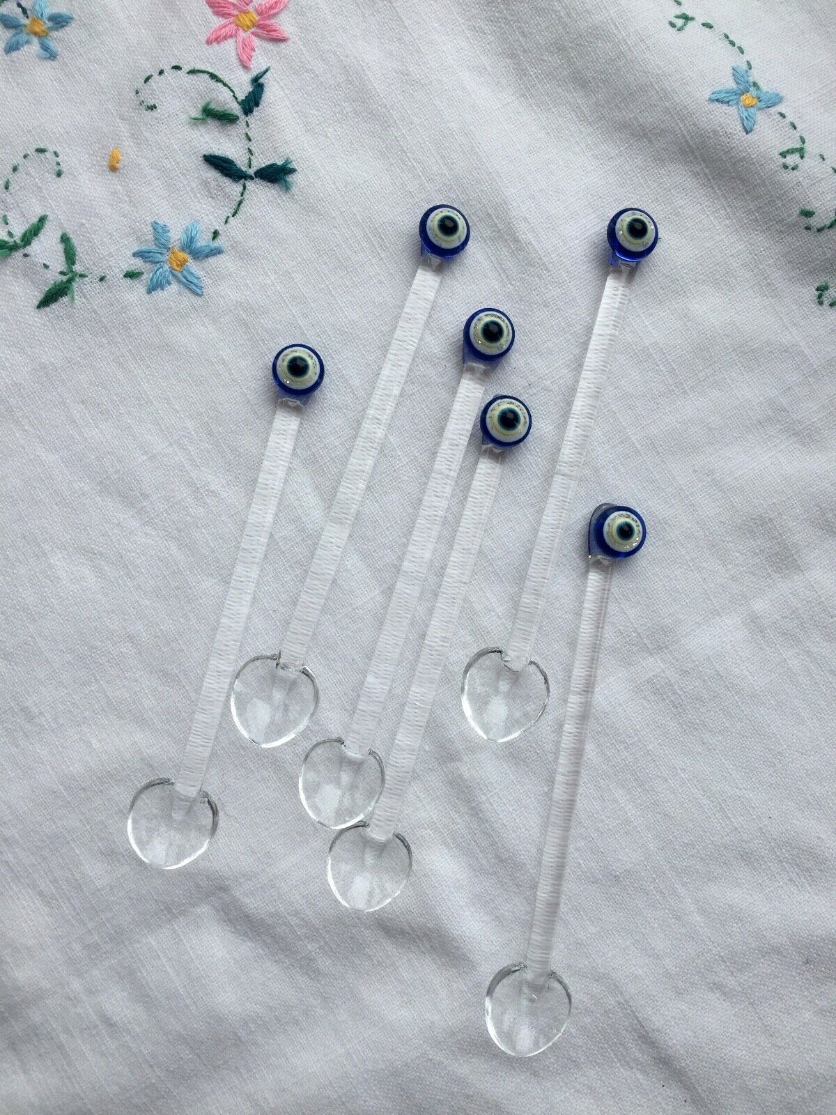 Glass Teaspoons with Evil Eye, Set of 6, Perfect for Coffee-Tea Serving