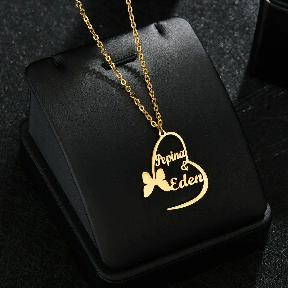 Custom Sterling Silver English / Arabic Butterfly Heart Necklace