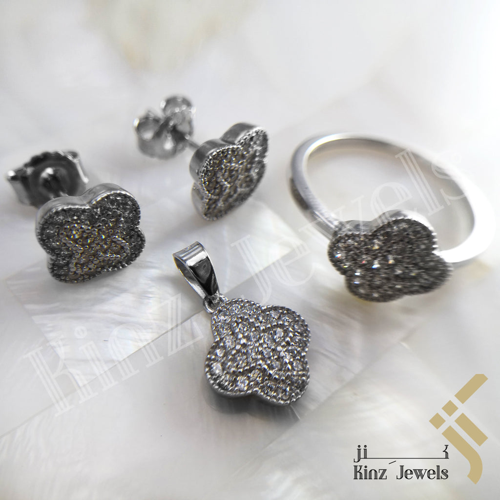 Sterling Silver Rhodium Vermeil Fine Cut Flower Jewelry Set