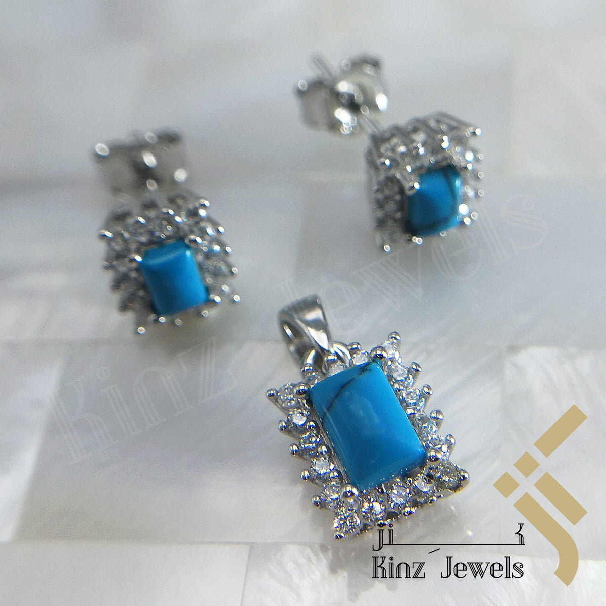Sterling Silver Rhodium Vermeil Zircon Vintage Turquoise Jewelry Set