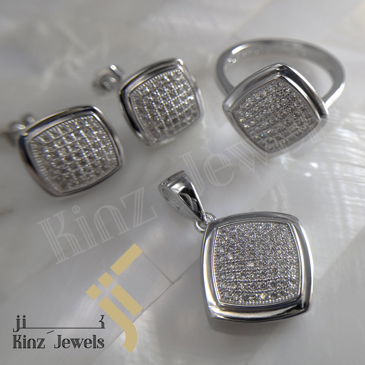 Sterling Silver Rhodium Vermeil Fine Laser Cut Full Zircon Jewelry Set