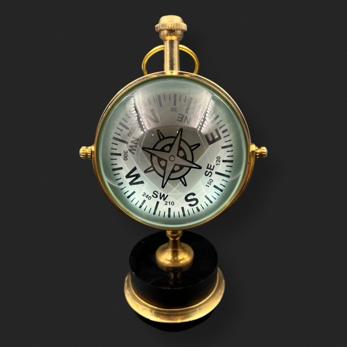 Solid Brass Desk Clock with Black Pedestal