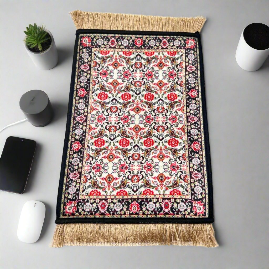 Cream & Red Floral Rug-Style Mouse Pad