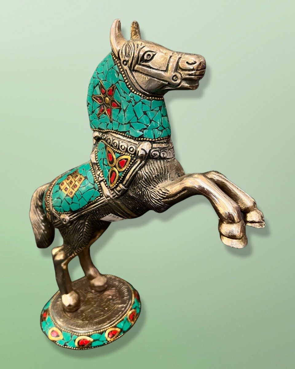 Turquoise Coral Lapis Gemstones White Metal Arabian Horse