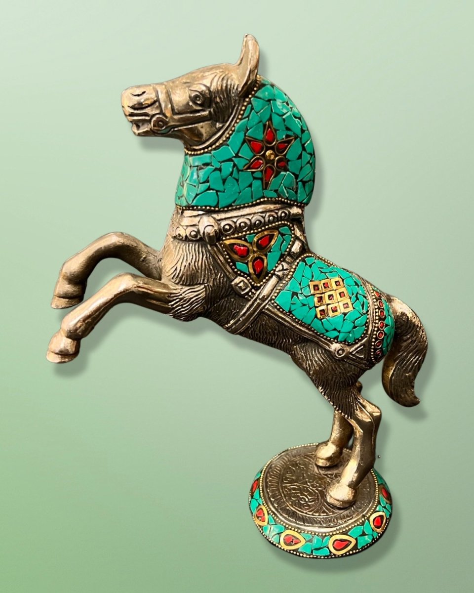 Turquoise Coral Lapis Gemstones White Metal Arabian Horse