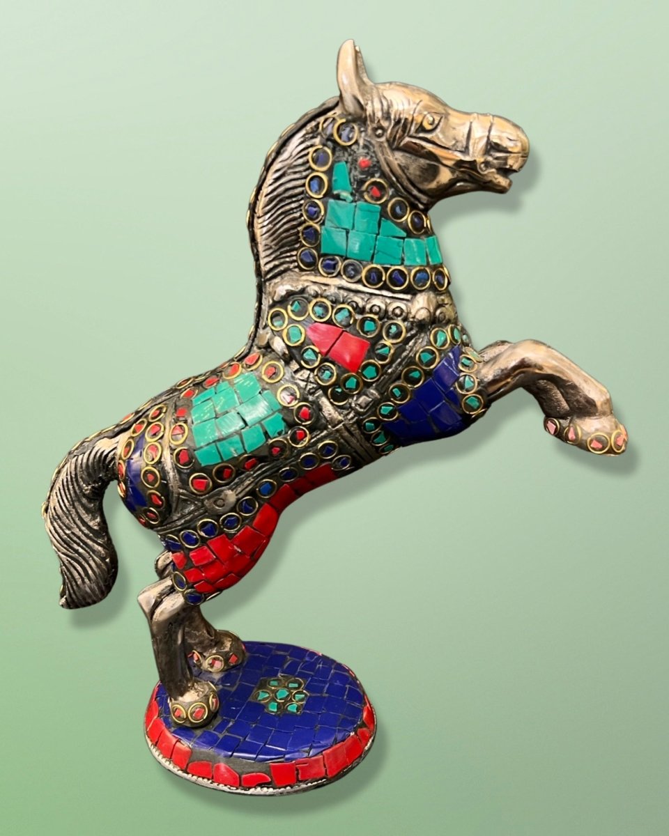 Turquoise Coral Lapis Gemstones White Metal Arabian Horse
