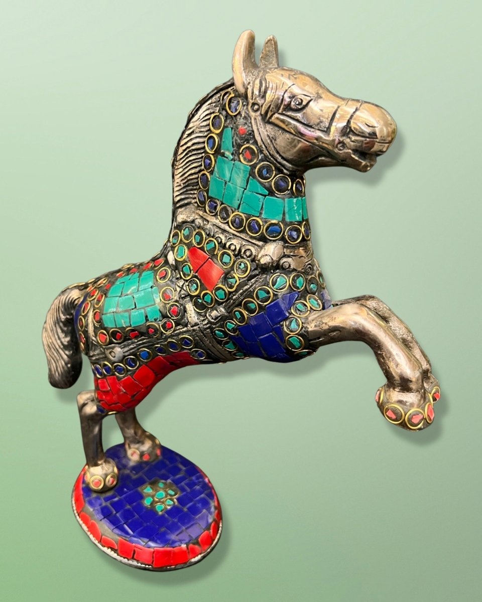 Turquoise Coral Lapis Gemstones White Metal Arabian Horse