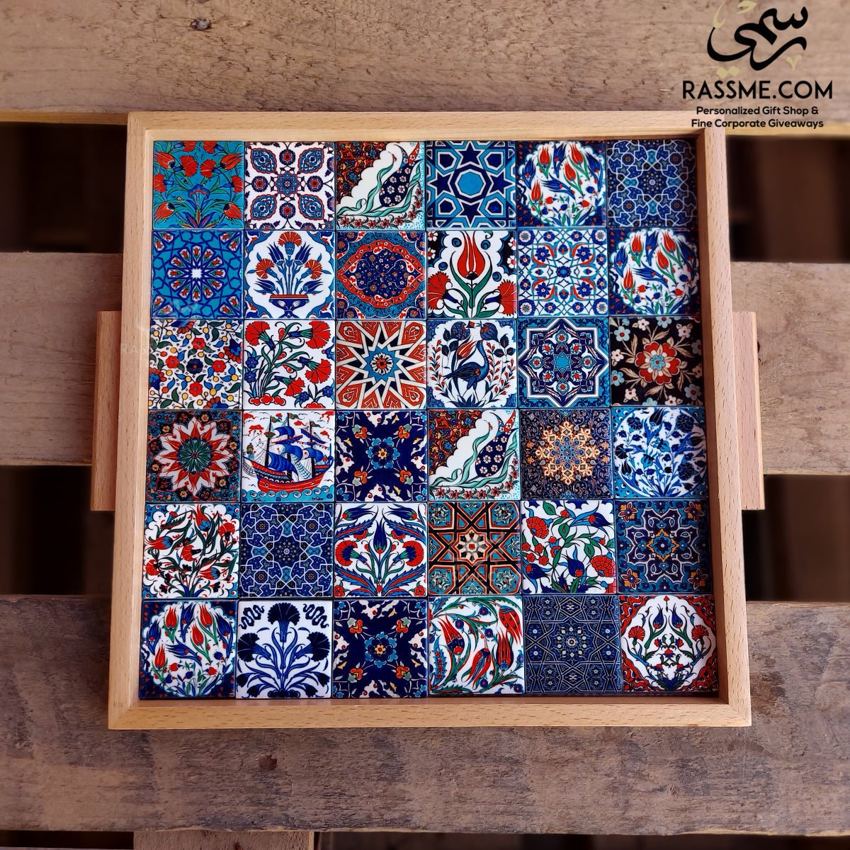 Wooden Colorful Ceramic Large Tray