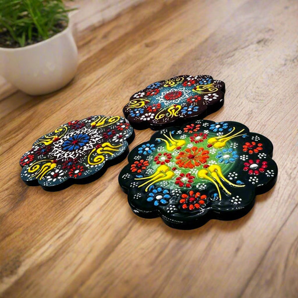 3 Coasters / Wall Hanging Turkish Handcrafted Flower Star - STLESS