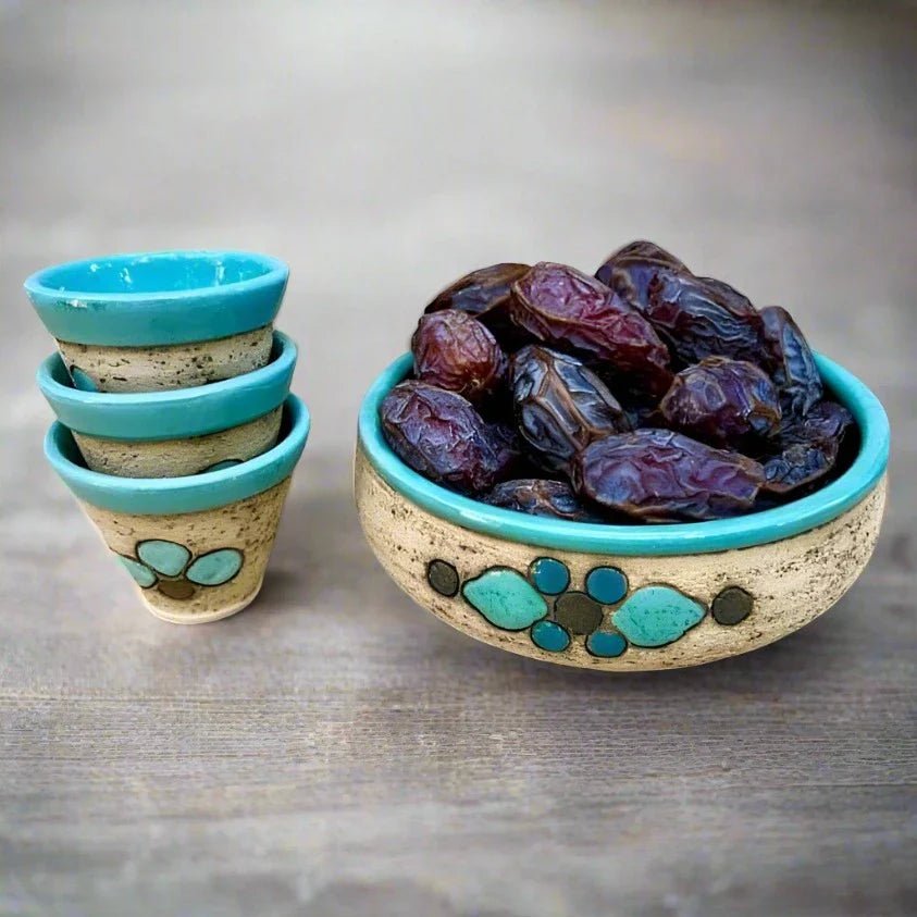 3 Coffee Cups with Bowl Nabateans Handmade