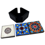 6 Ceramic Coasters With Wooden Holder