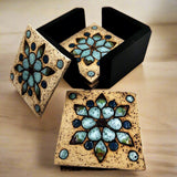 6 Coasters Set With Wooden Holder Nabateans Handcrafted