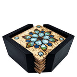 6 Coasters Set With Wooden Holder Nabateans Handcrafted