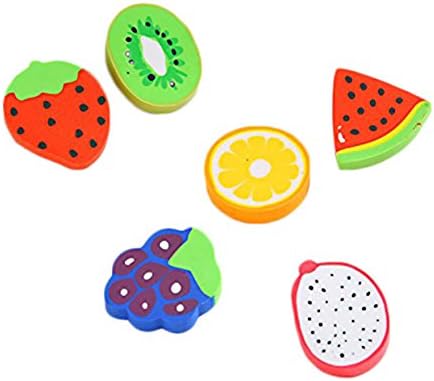 6Pcs Fruit Eraser Cute 3D Watermelon Grape Strawberry Lemon Rubber Kiwi