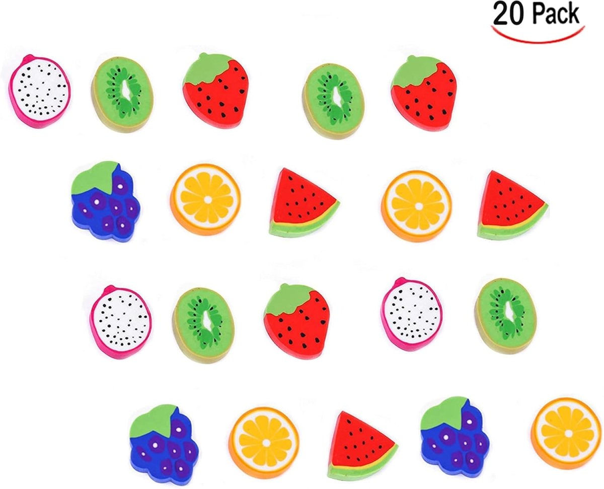 6Pcs Fruit Eraser Cute 3D Watermelon Grape Strawberry Lemon Rubber Kiwi
