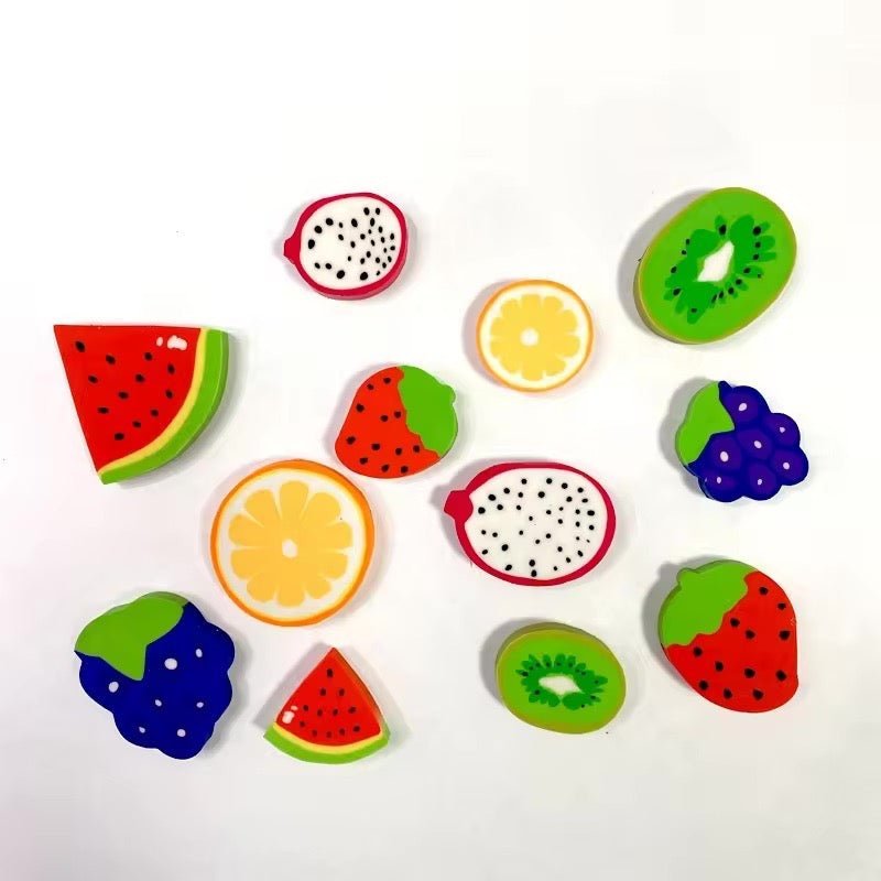 6Pcs Fruit Eraser Cute 3D Watermelon Grape Strawberry Lemon Rubber Kiwi