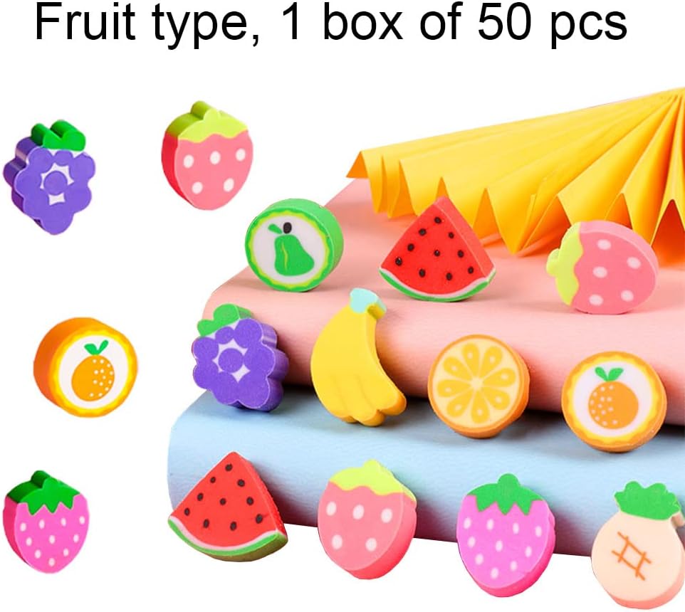 6Pcs Fruit Eraser Cute 3D Watermelon Grape Strawberry Lemon Rubber Kiwi