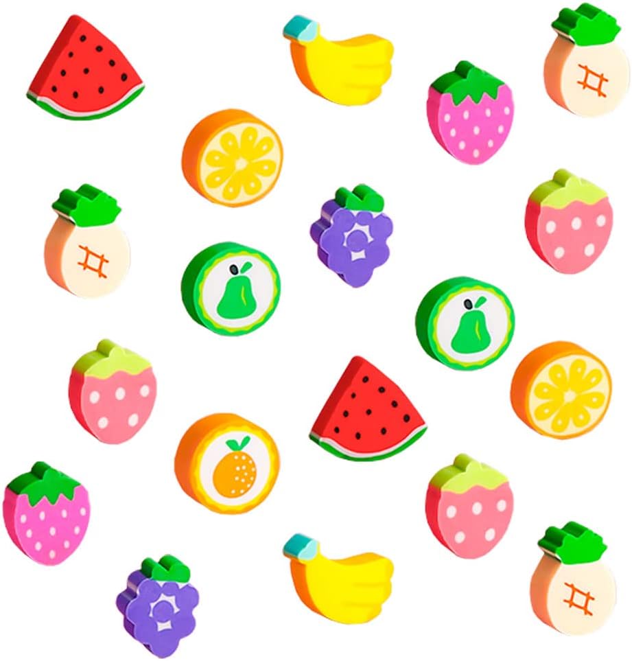 6Pcs Fruit Eraser Cute 3D Watermelon Grape Strawberry Lemon Rubber Kiwi