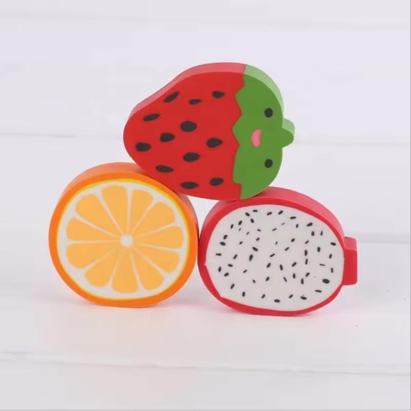 6Pcs Fruit Eraser Cute 3D Watermelon Grape Strawberry Lemon Rubber Kiwi