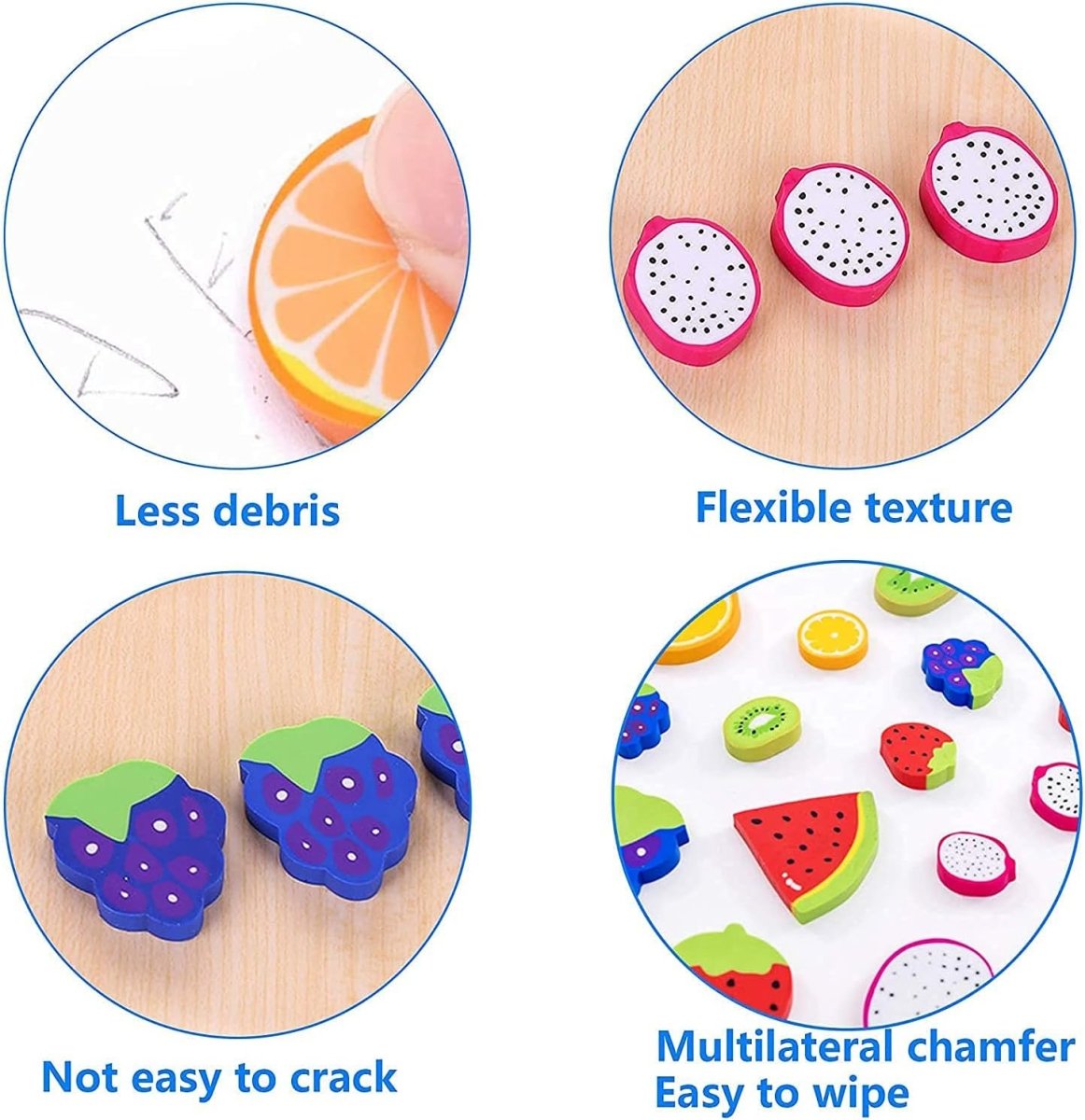 6Pcs Fruit Eraser Cute 3D Watermelon Grape Strawberry Lemon Rubber Kiwi