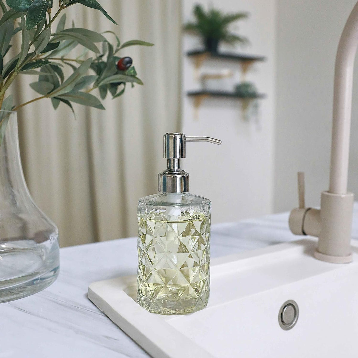 Luxury Glass Soap Dispenser with Stainless Steel Pump