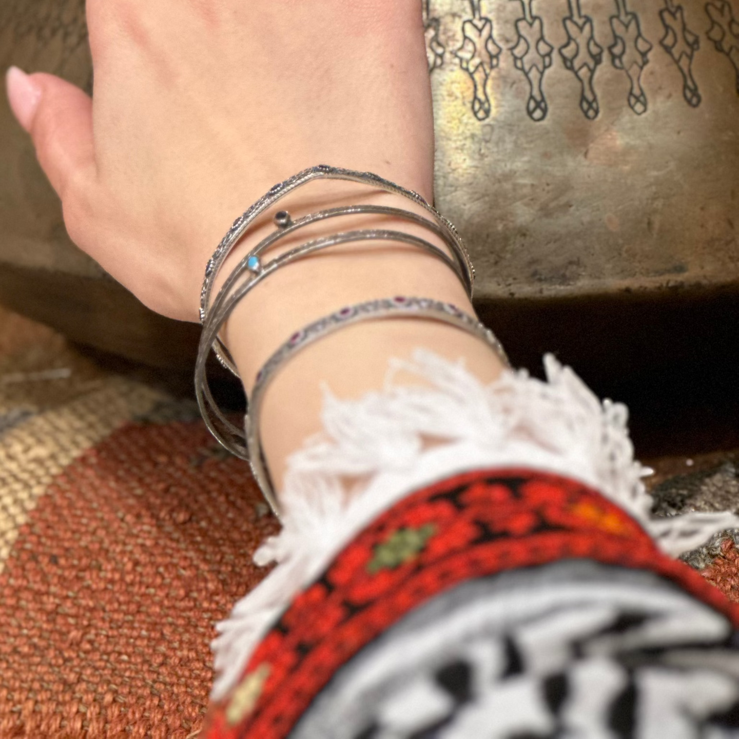 Sterling Silver Bangle Gemstone Bracelete