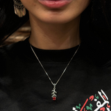 Red Rose Flower Sterling Silver Necklace