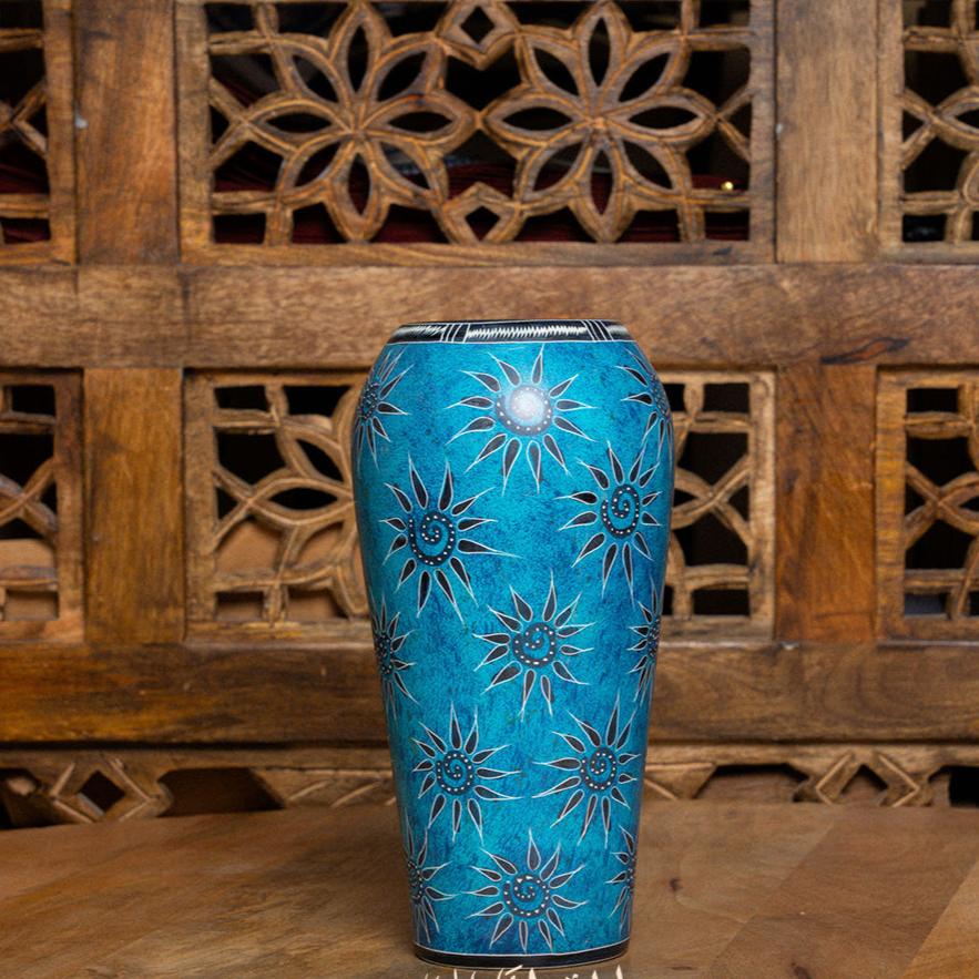 African Vase Thick LimeStone Blue