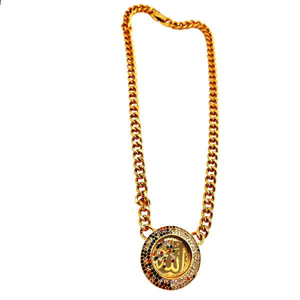 Allah Gold Plated With Glass and Zircon Stones