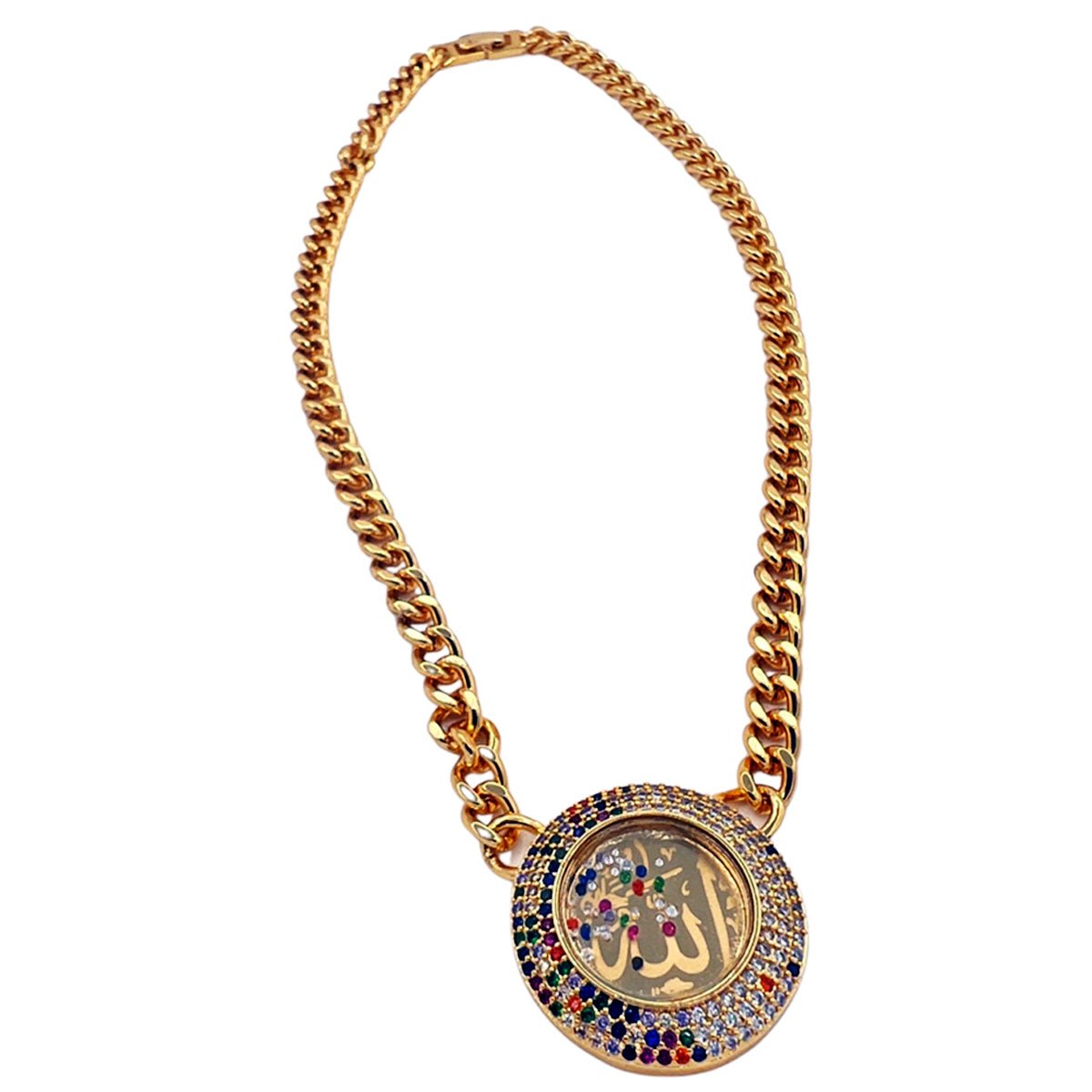 Allah Gold Plated With Glass and Zircon Stones