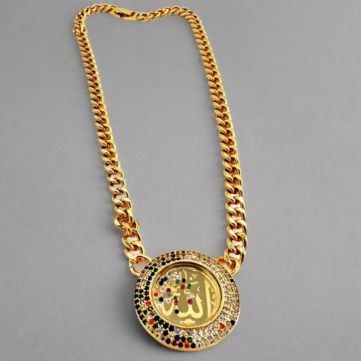 Allah Gold Plated With Glass and Zircon Stones