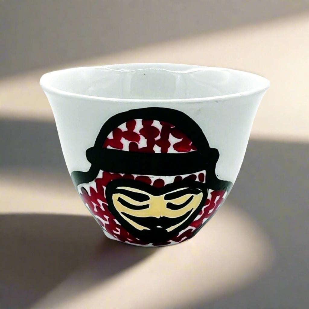 Arabian Coffee Cup Handprinted Bedouin Man