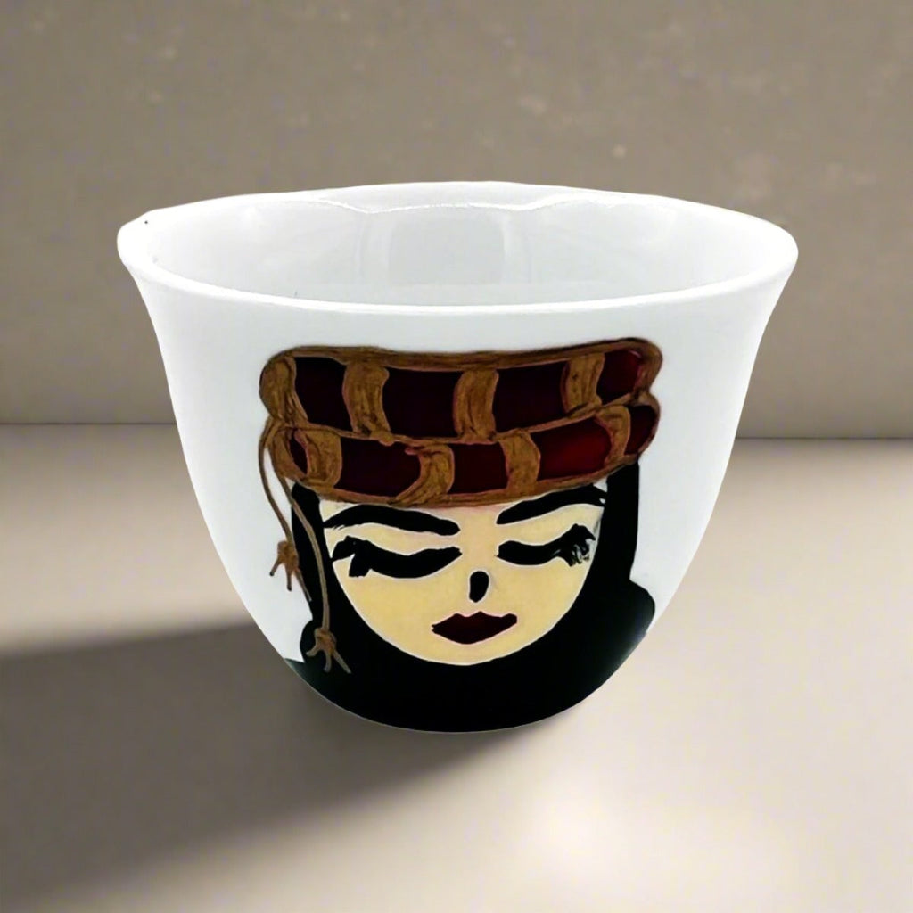 Arabian Coffee Cup Handprinted Bedouin Woman - STLESS