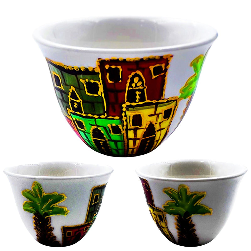 Arabic Coffee Cup Clay Home with Trees Hand Painted