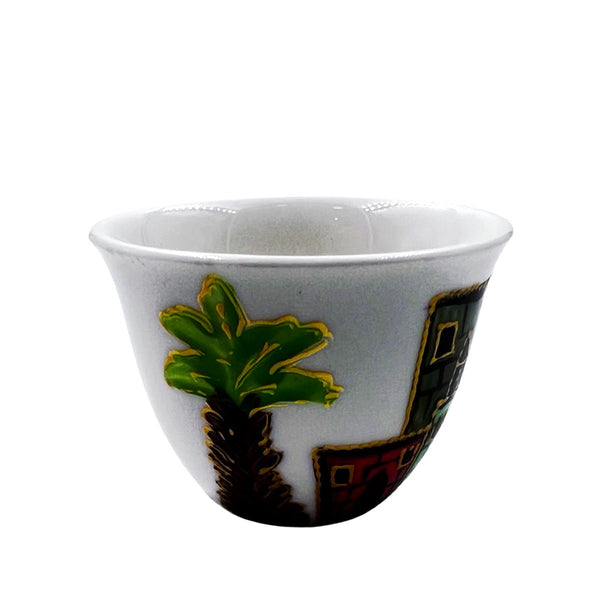 Arabic Coffee Cup Clay Home with Trees Hand Painted - STLESS