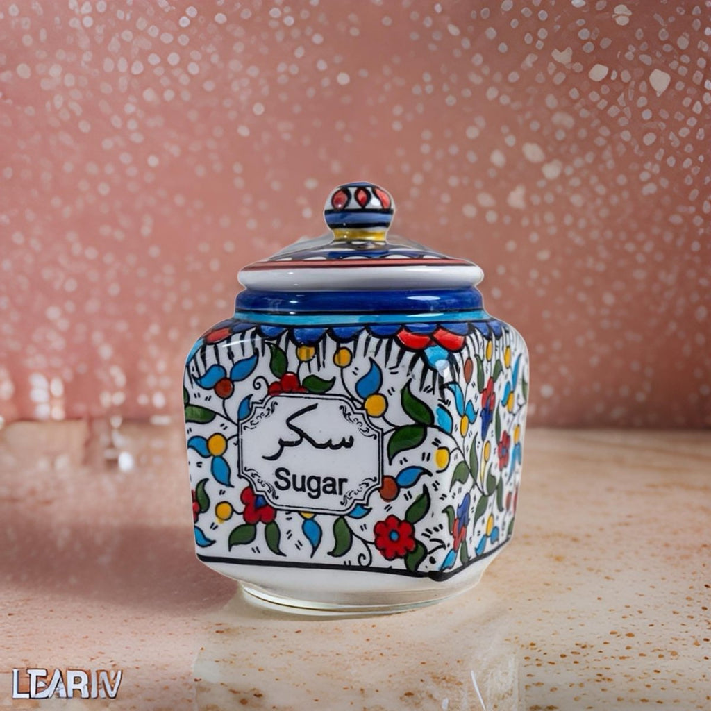 Blue Ceramic Hebron Pottery Palestine Ceramic Sugar Jar